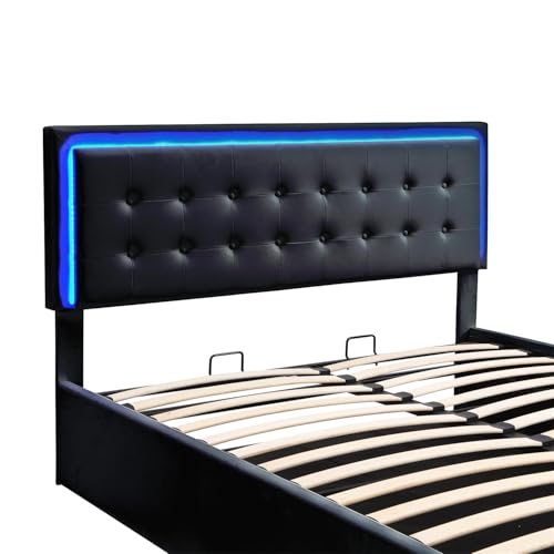 Queen Size Upholstered Bed with LED Headboard and 2 Nightstand V117