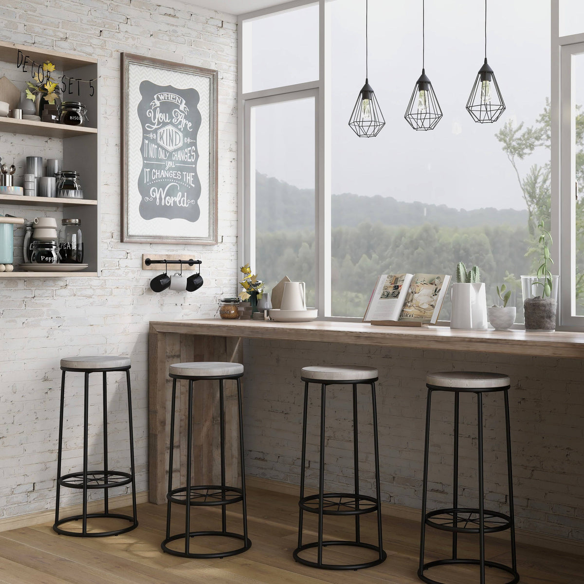 Rustic Metal Barstools Set of 2 Coastal White A3496