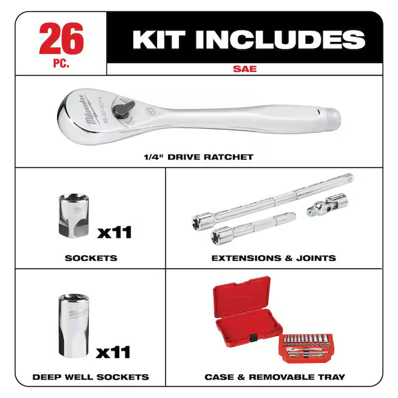 1/4 in. Drive SAE/Metric Ratchet and Socket Mechanics Tool Set (54-Piece) K416