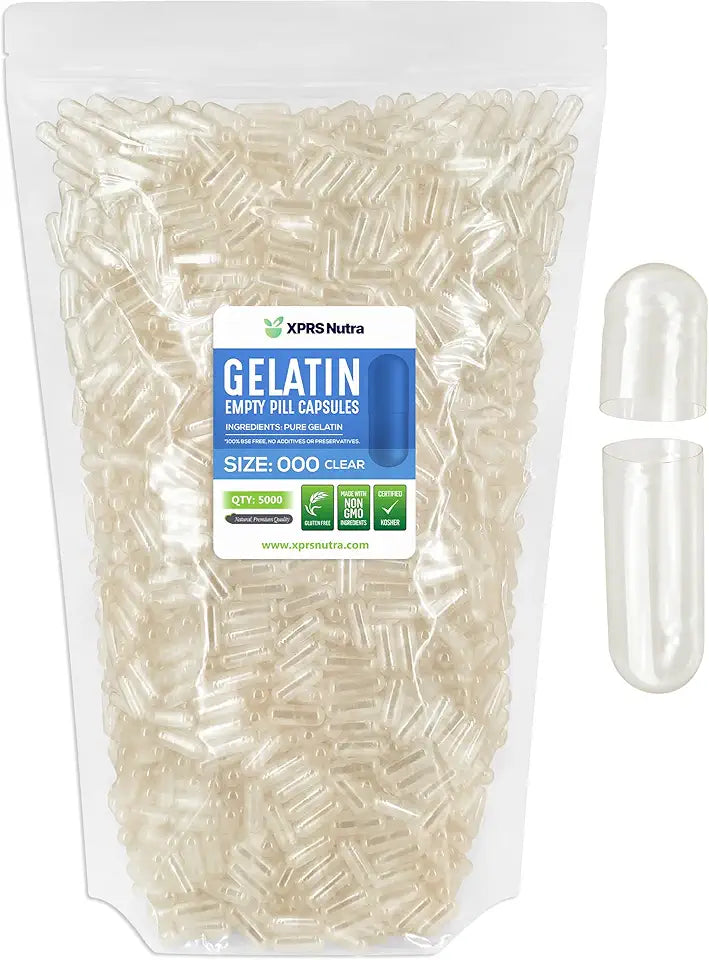 000 Clear Empty Gelatin Capsules 5000 Count L8639