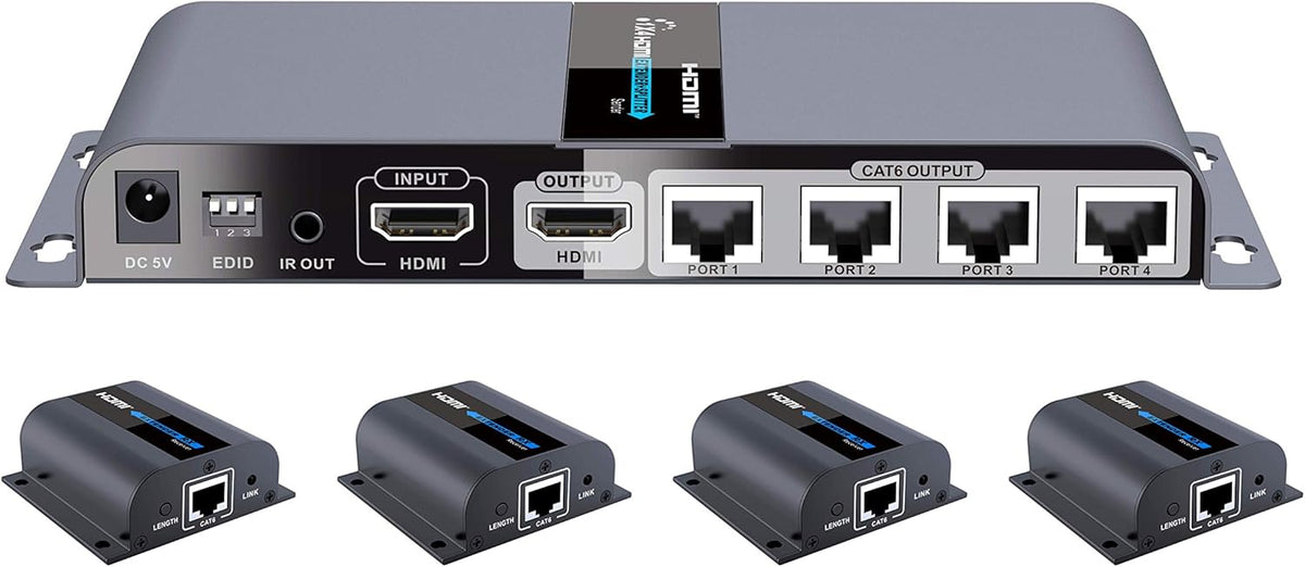 1080P 1x4 HDMI Splitter Over Cat6 Extender with IR, Up to 40M Or 131 Ft U4659