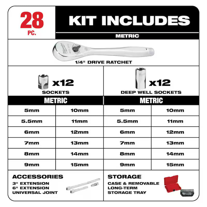 1/4 in. Drive SAE/Metric Ratchet and Socket Mechanics Tool Set (54-Piece) K416