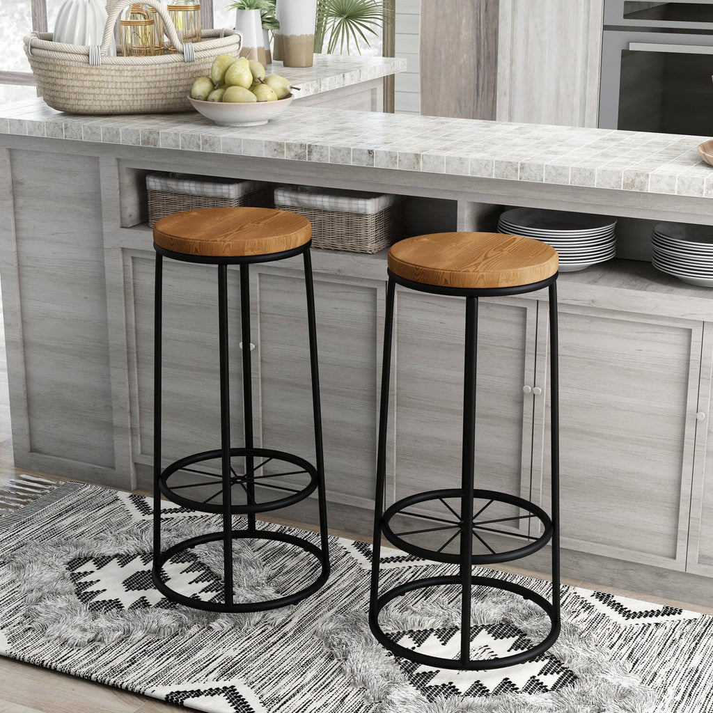 Rustic Metal Barstools Set of 2 Coastal White A3496