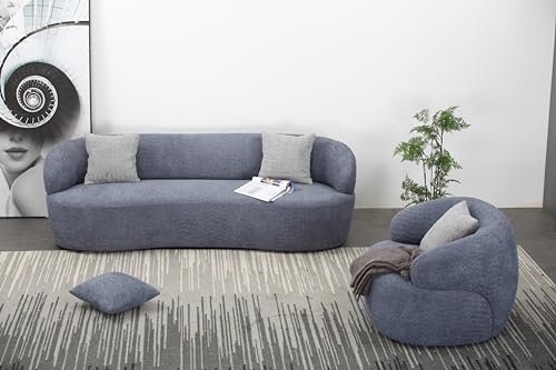 Curved Boucle Couch (Orange, 3 Seat) N59516