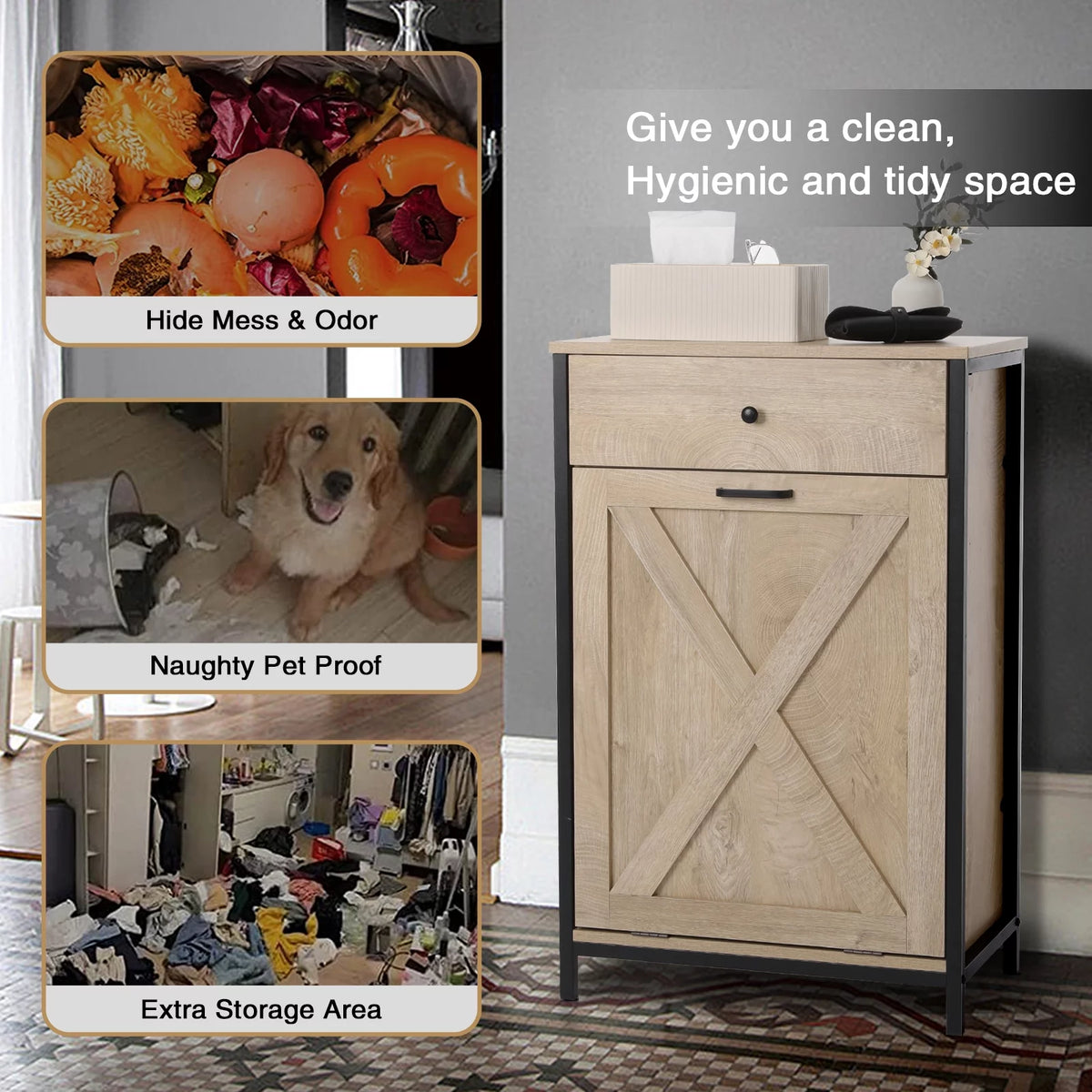 10 Gallon Tilt Out Trash Cabinet Wood Kitchen Island Storage I6155