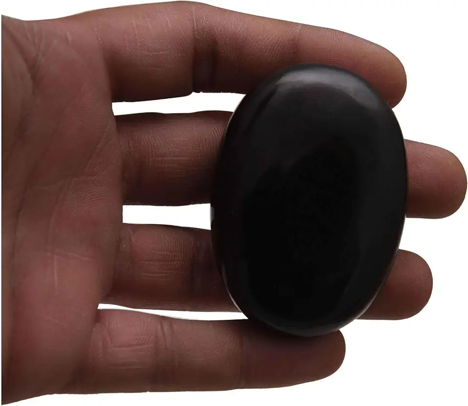 Black Nuummite Oval Worry Crystal Healing Palm Pocket Stone L8237
