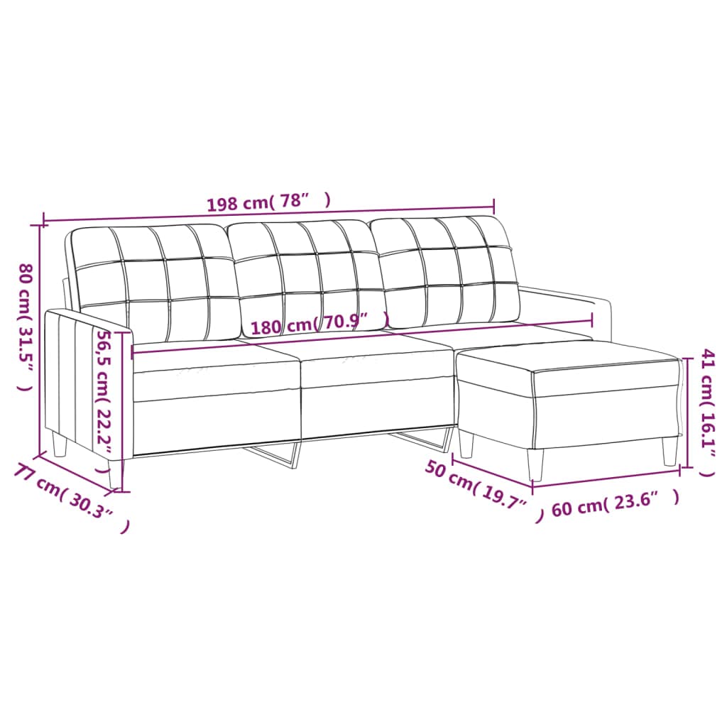 Light Gray 78 Inch Wide 3-Seater Sofa with Footstool T23692