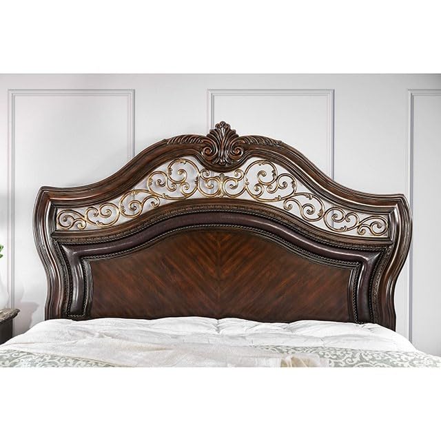 California King Size Brown Cherry Bed Frame with Camel Back Headboard K645