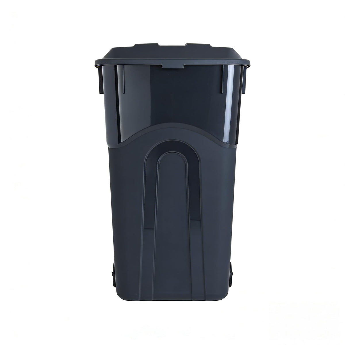 Black 32 Gallon Wheeled Heavy Duty Plastic Trash Can with Attached Lid O4910