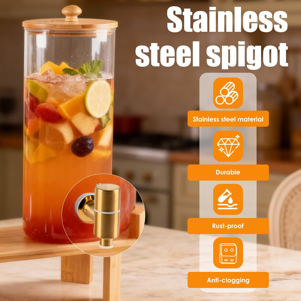 2 Gallon 2 Pack Glass Drink Dispenser with Wood Stand A228