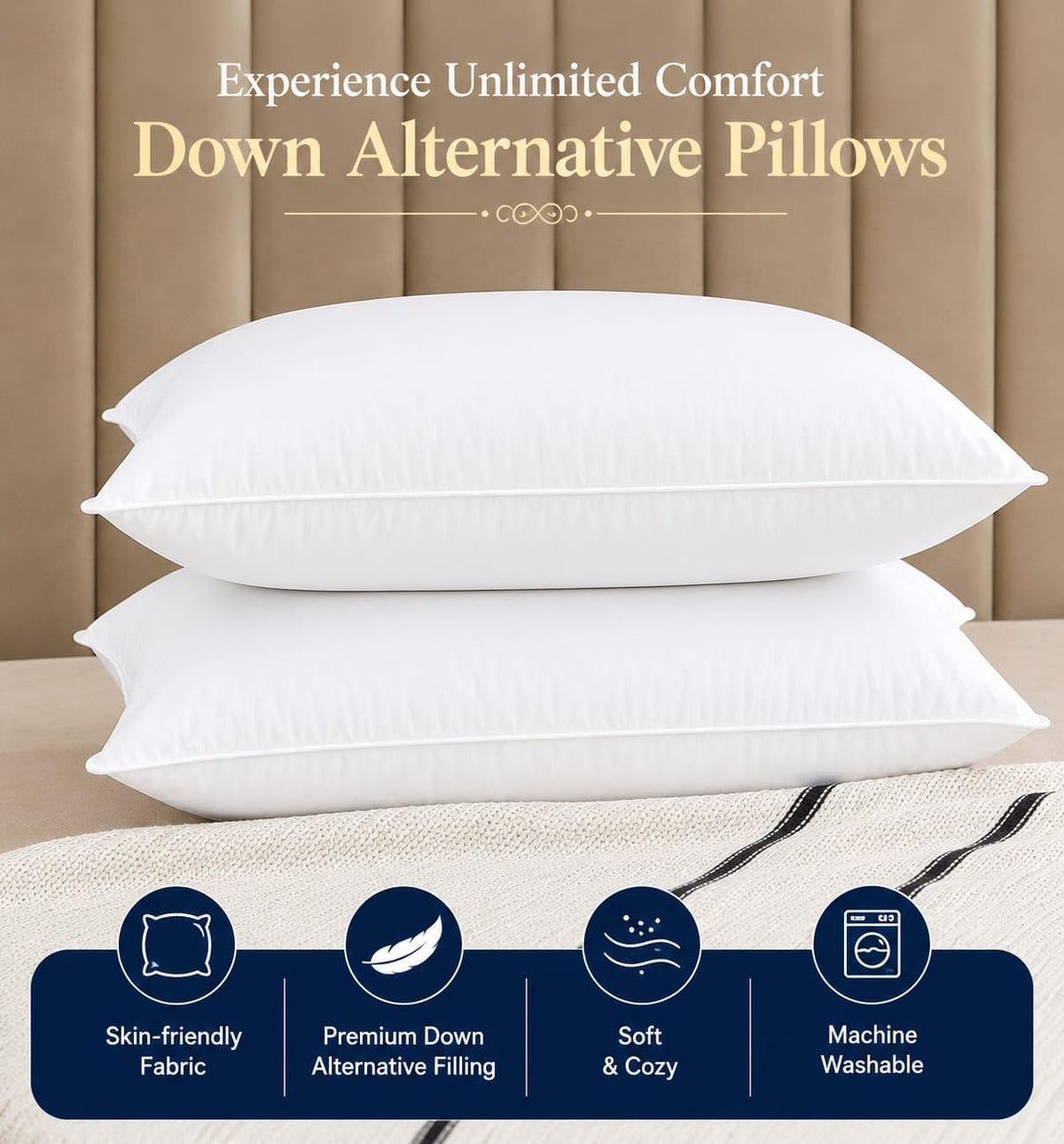 King Size White Microfiber Bed Pillows Set of 2 T501