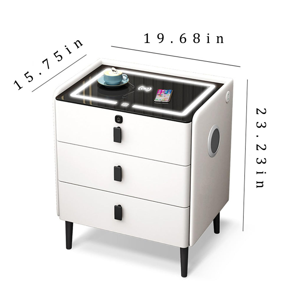 Gray 3 Tier Nightstand with Wireless Charging and Fingerprint Lock M7292