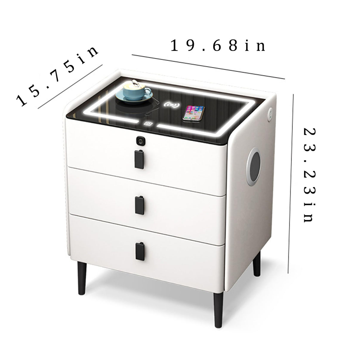 Gray 3 Tier Nightstand with Wireless Charging and Fingerprint Lock M7292