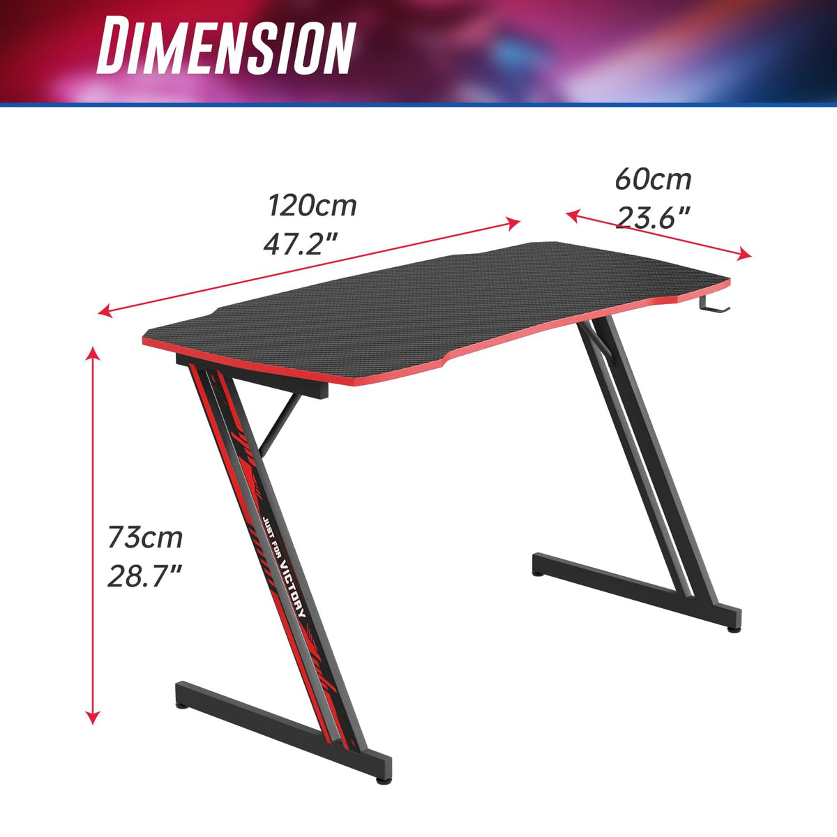 47.2 Inch Z Shaped Carbon Fiber Gaming Desk with Headphone Hook C307