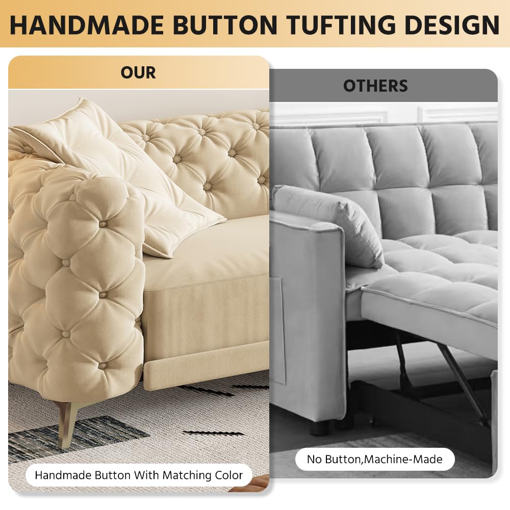 Velvet 3-in-1 Convertible Sleeper Sofa with Movable Ottoman Z65624