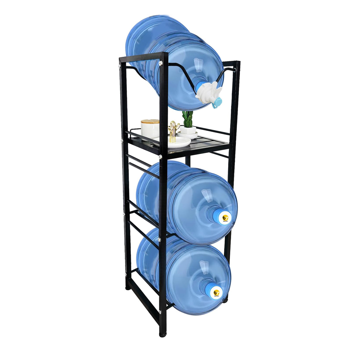 5 Gallon Water Jug Holder with 3-Tier Storage Shelves Black W96371