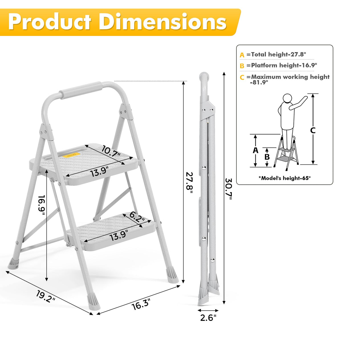2 Step Folding Steel Ladder with Handrails O2380