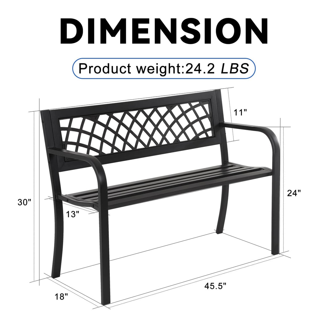 4 Feet Heavy-Duty Metal Patio Bench with Backrest Armrests R618