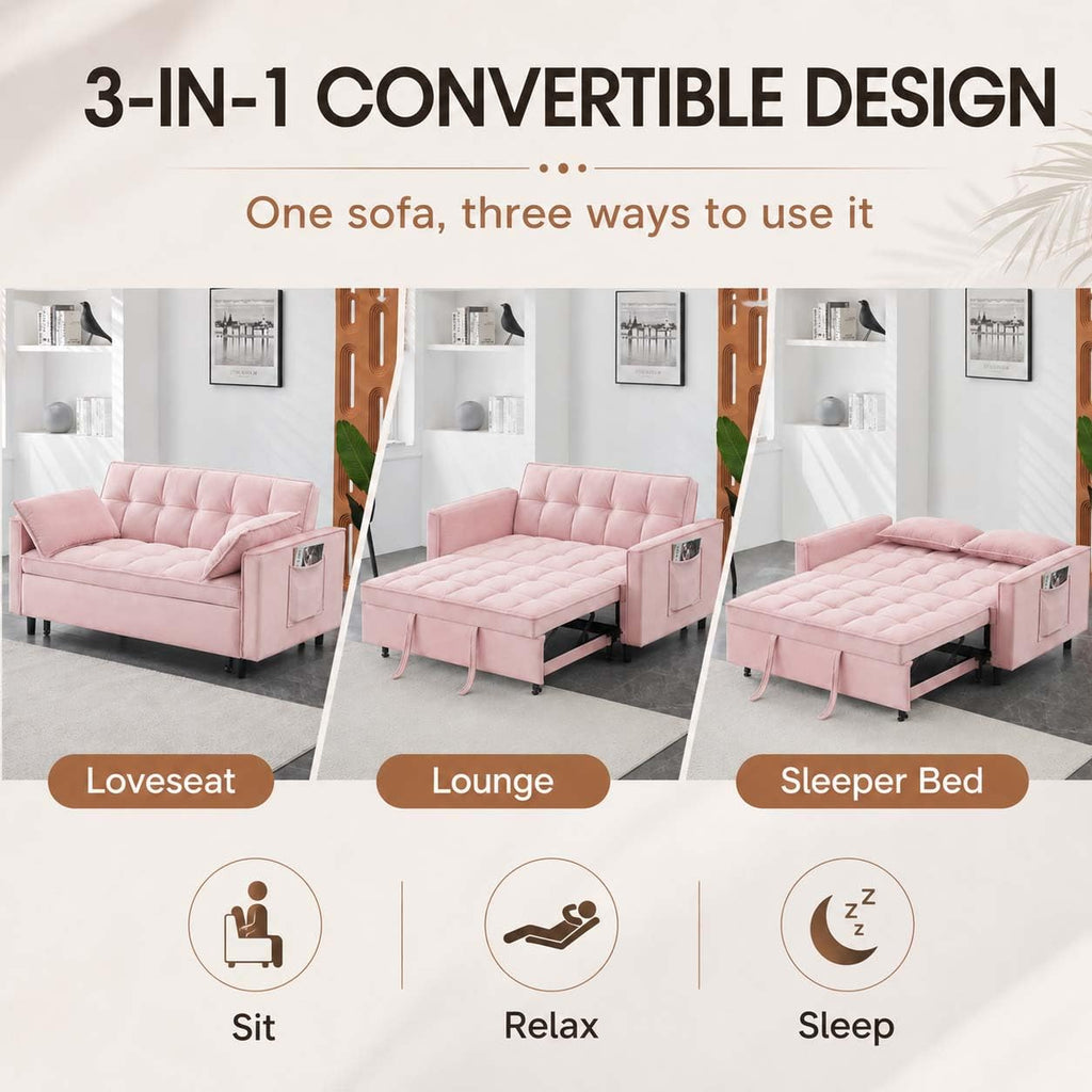 Pink Velvet Convertible Sofa Bed S160785