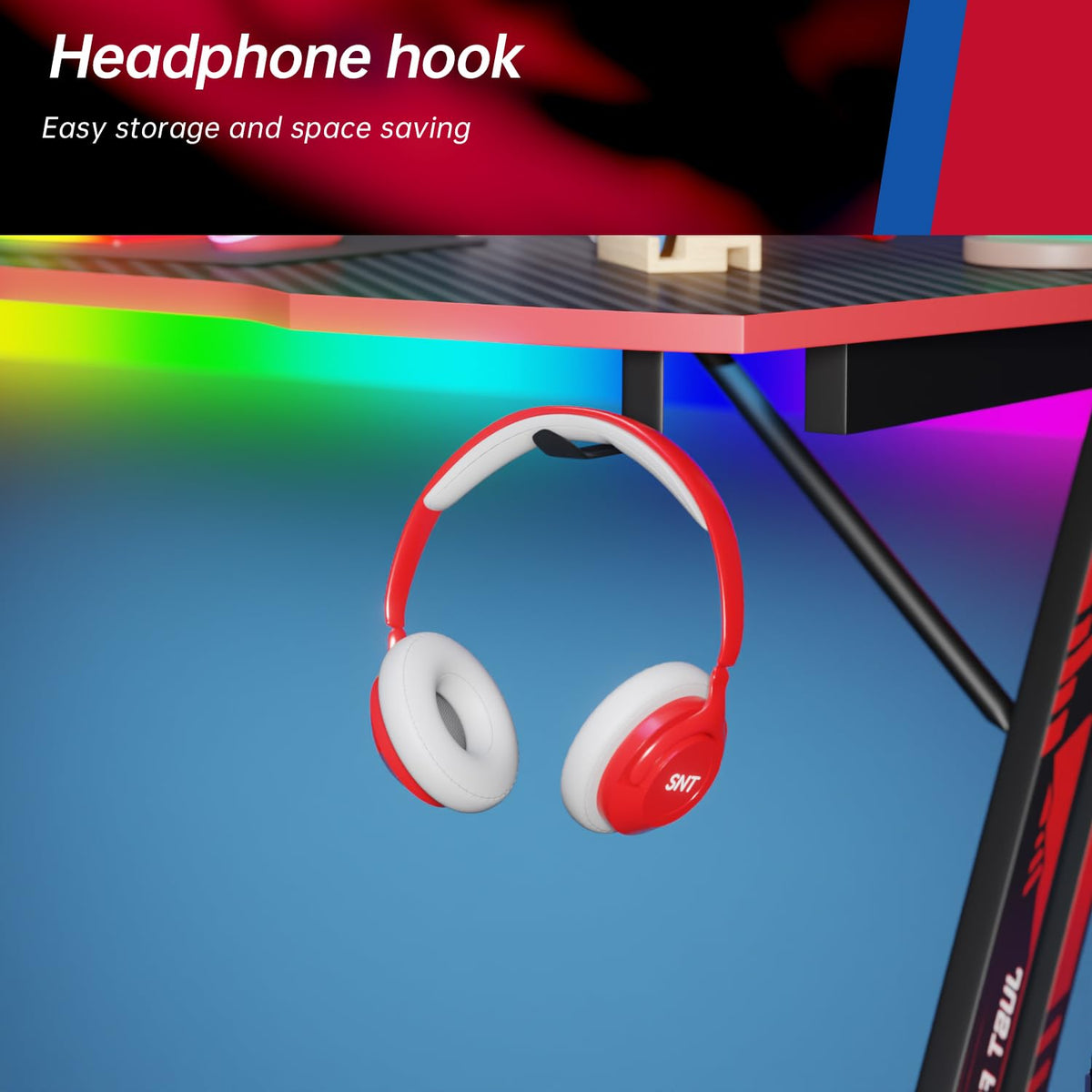 47.2 Inch Z Shaped Carbon Fiber Gaming Desk with Headphone Hook C307