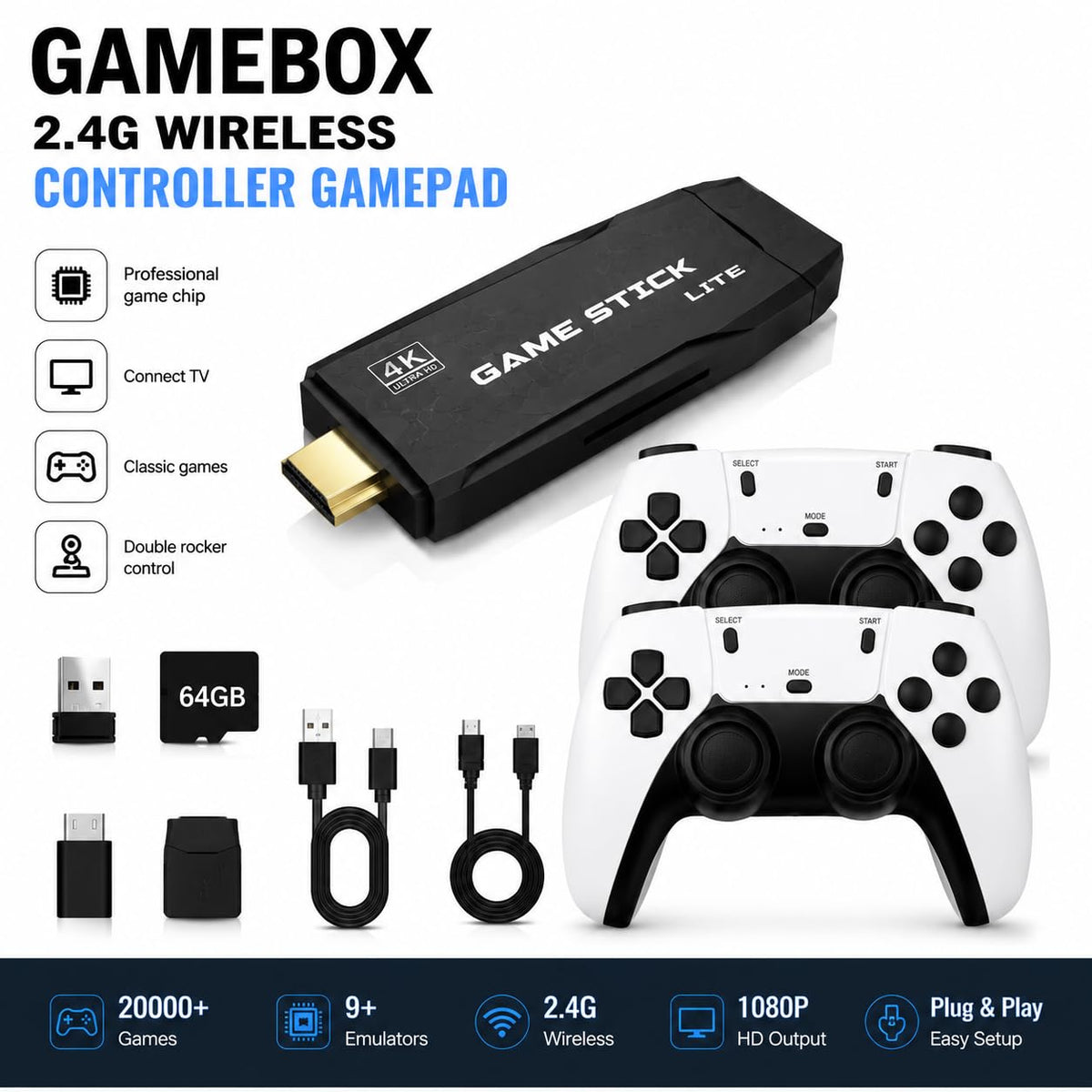 Black Retro Gaming Console with 64GB Memory N2308