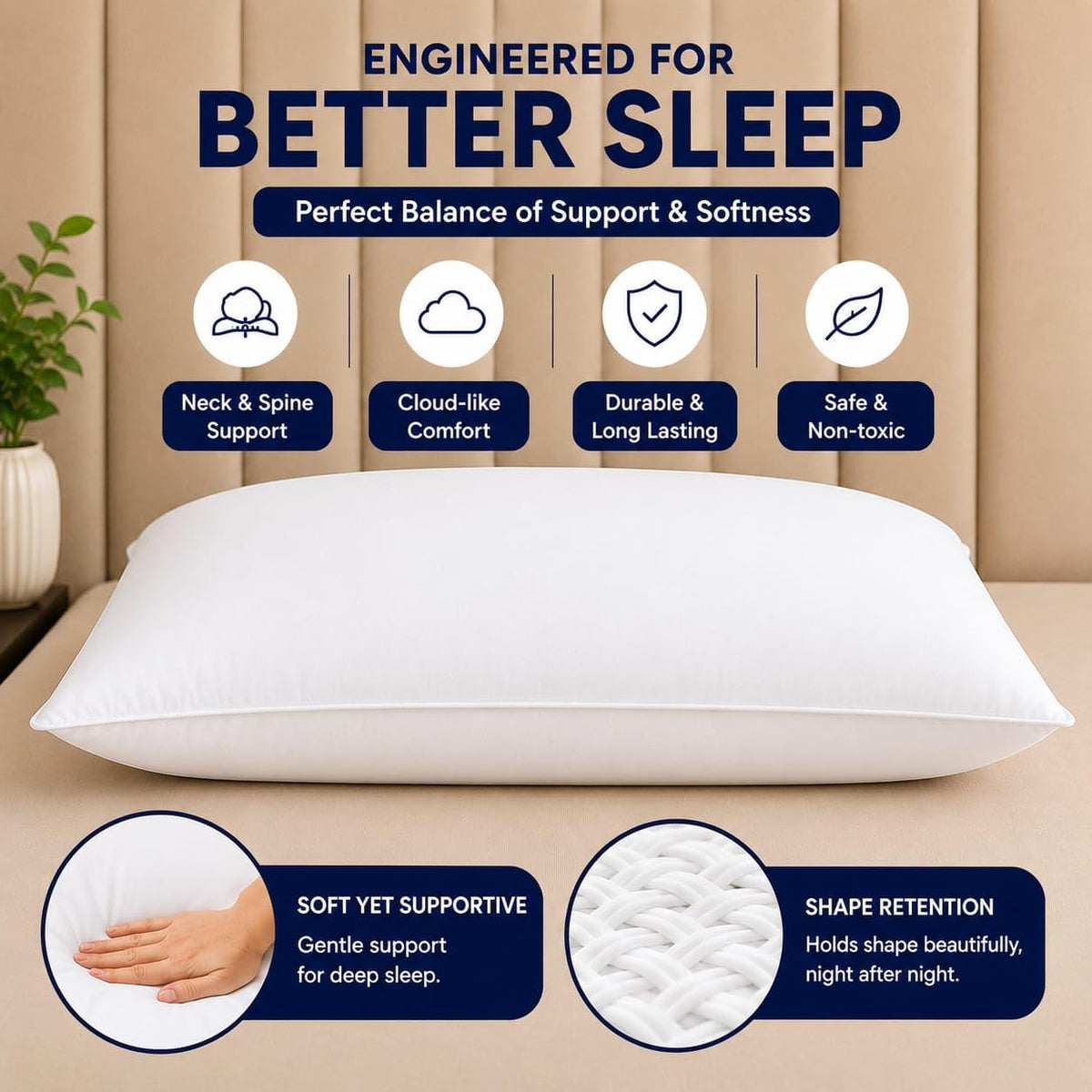 King Size White Microfiber Bed Pillows Set of 2 T501