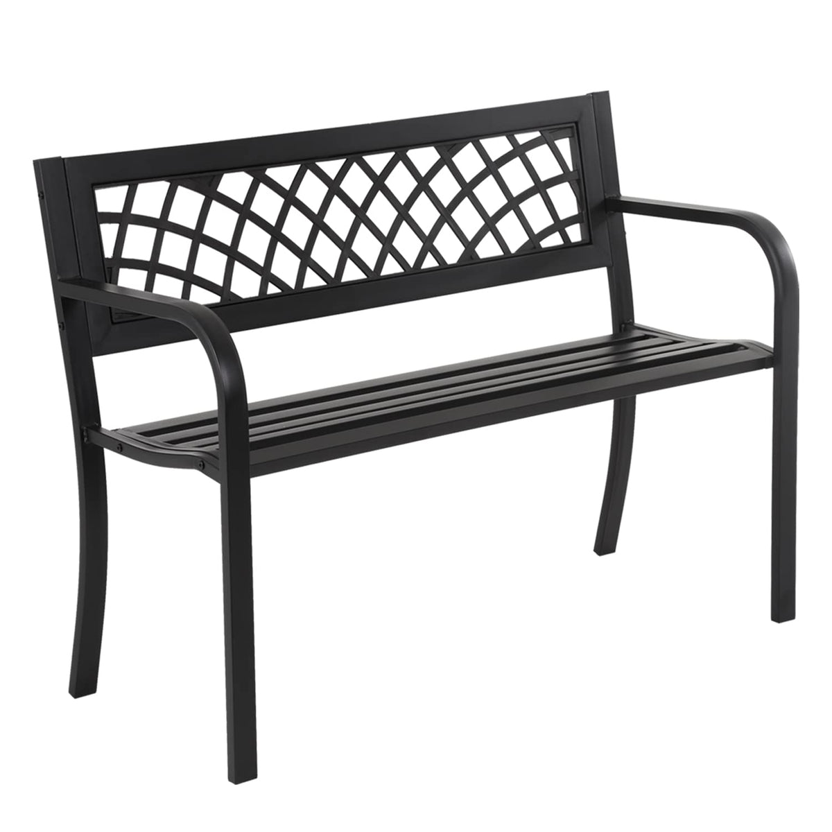 4 Feet Heavy-Duty Metal Patio Bench with Backrest Armrests R618