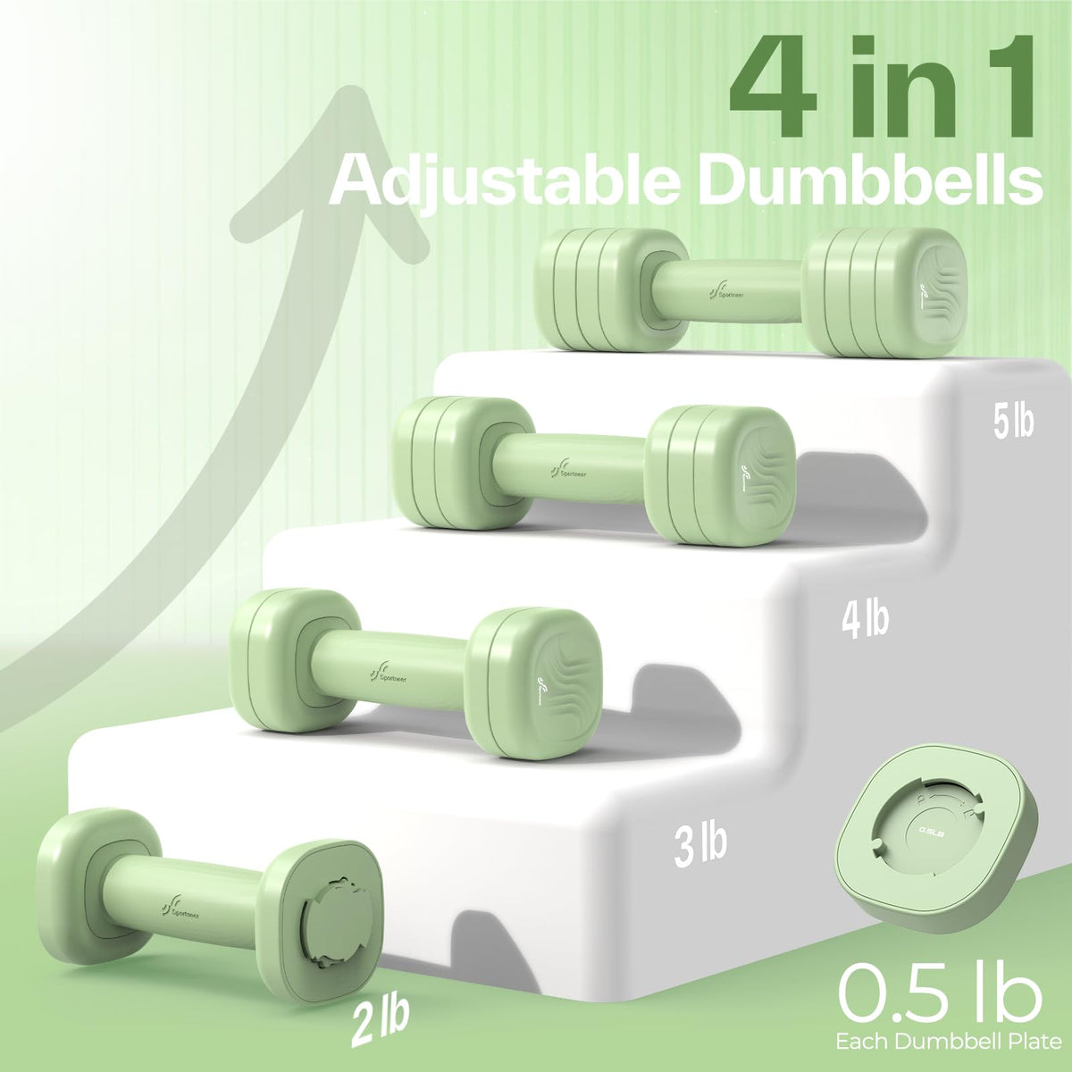 Adjustable Dumbbell Set of 2, 4 in 1 Free Weights with Soft Rubber Handle X2005