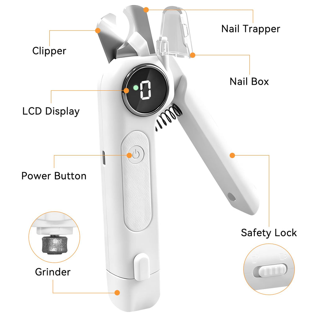 Dog Nails Clippers & Grinders 2in1 Trimmer with LCD Display and LED Lights Cat Claw Nail File with Protective Guard Rechargeable Electric Pet Toenail Silent Grooming Pro N423004