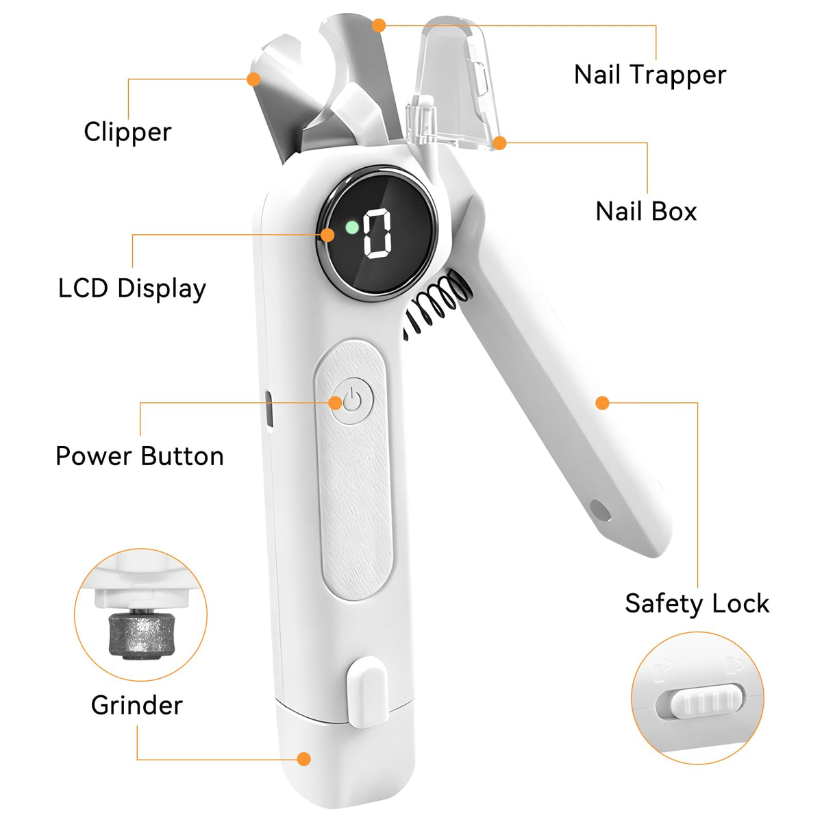 Dog Nails Clippers & Grinders 2in1 Trimmer with LCD Display and LED Lights Cat Claw Nail File with Protective Guard Rechargeable Electric Pet Toenail Silent Grooming Pro N423004