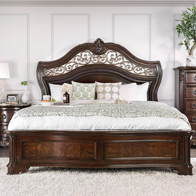 California King Size Brown Cherry Bed Frame with Camel Back Headboard K645
