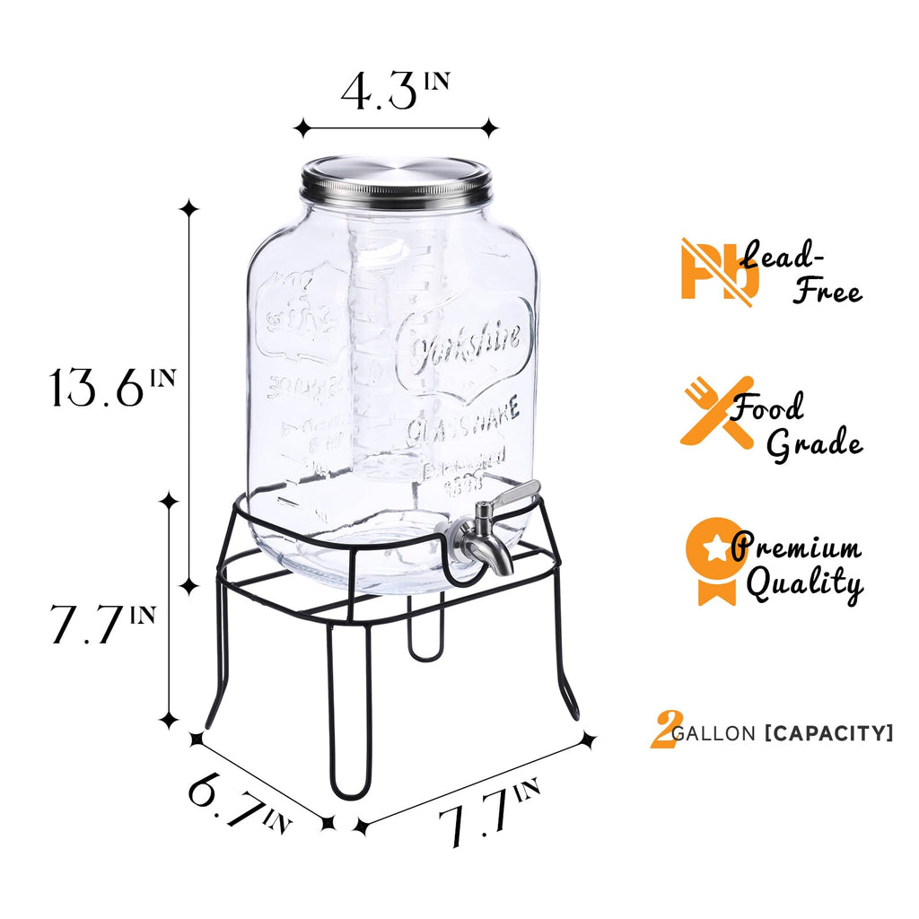 2 Gallon Glass Drink Dispenser with Stand D403