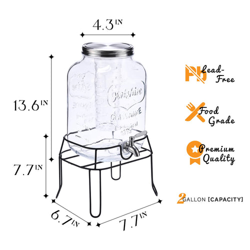 2 Gallon Glass Drink Dispenser with Stand D403