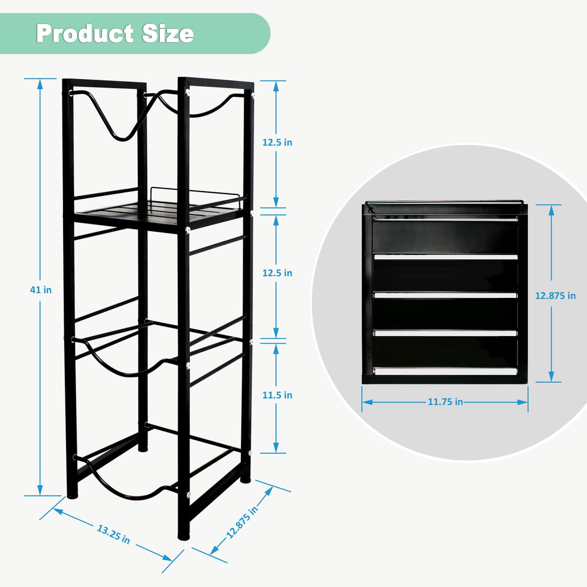 5 Gallon Water Jug Holder with 3-Tier Storage Shelves Black W96371
