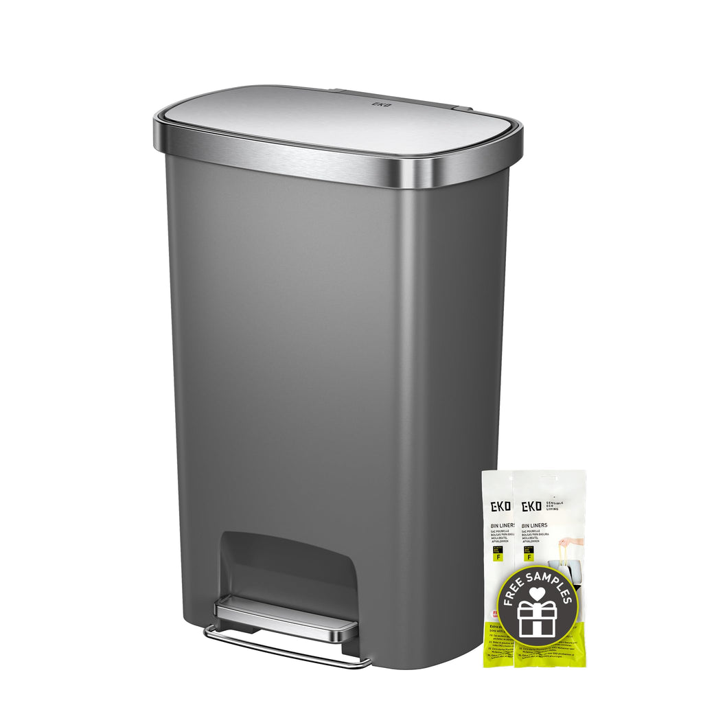 13.2 Gallon / 50L Grey Plastic Step Trash Can with Stainless Steel Lid I8769