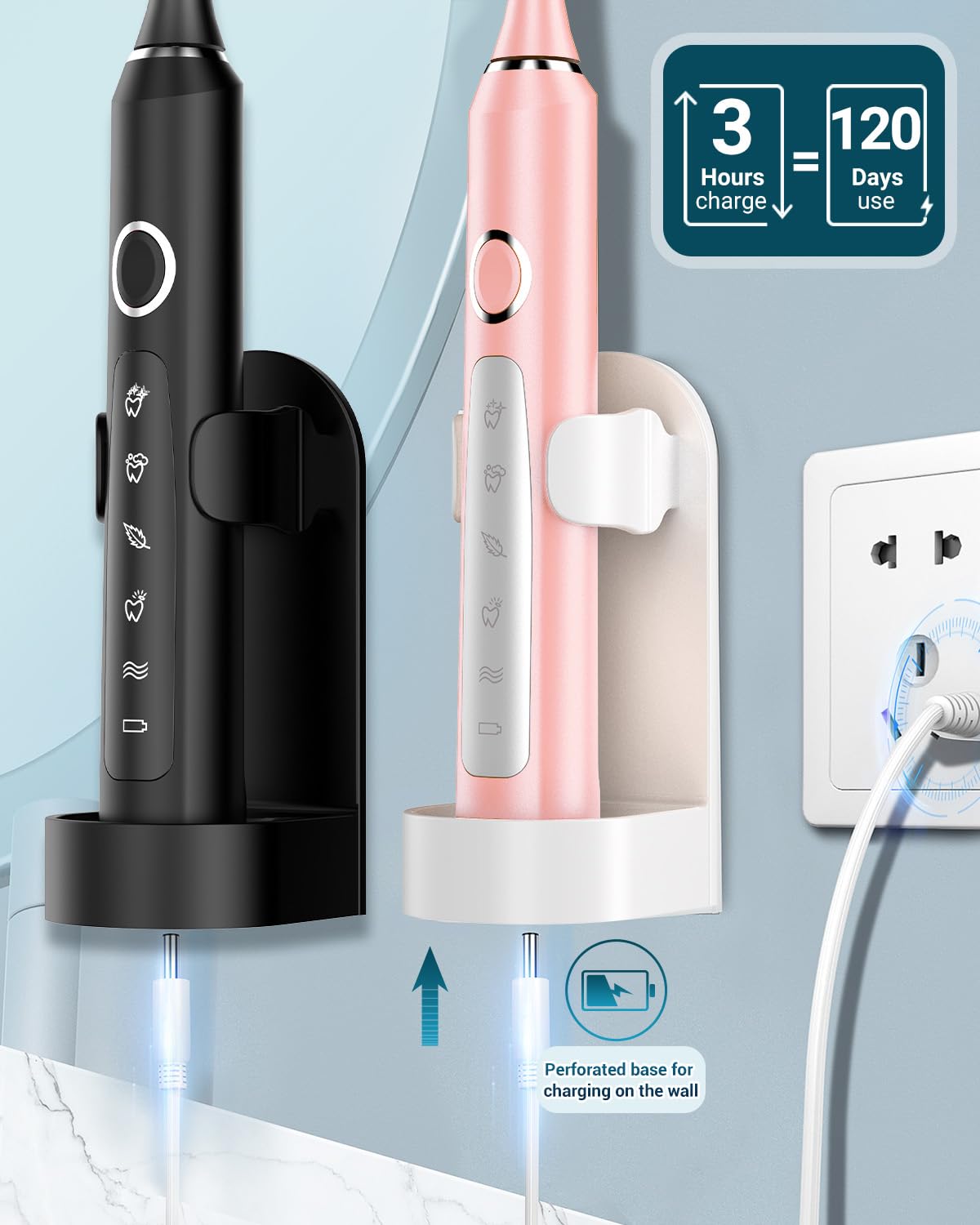 2 Pack Rechargeable Electric Toothbrush with 12 Brush Heads & 2 Travel Case B8222
