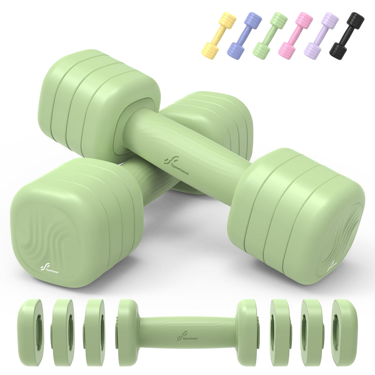 Adjustable Dumbbell Set of 2, 4 in 1 Free Weights with Soft Rubber Handle X2005