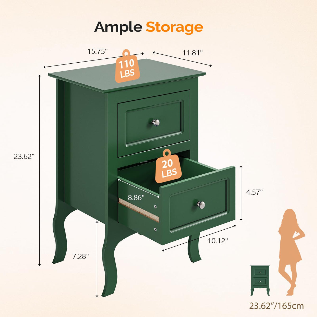Green Nightstand Set of 2 Wood H6049
