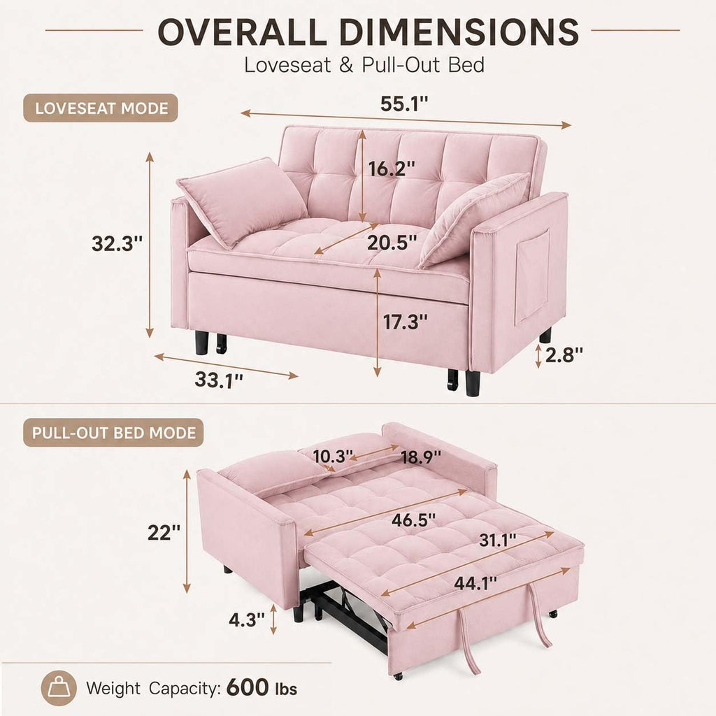 Pink Velvet Convertible Sofa Bed S160785