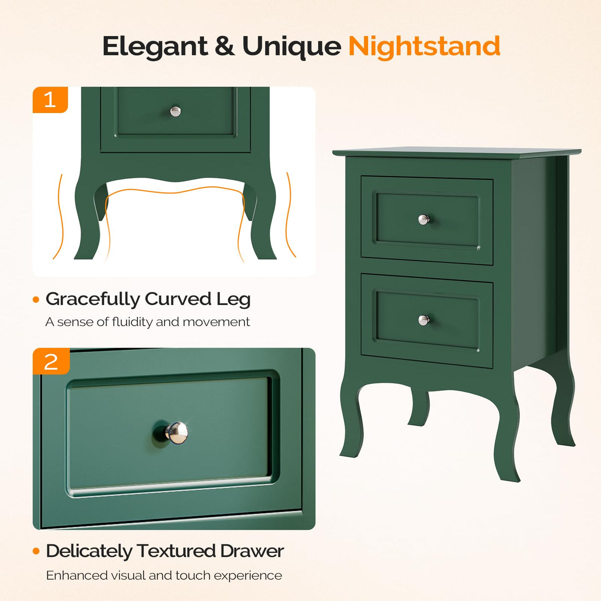 Green Nightstand Set of 2 Wood H6049