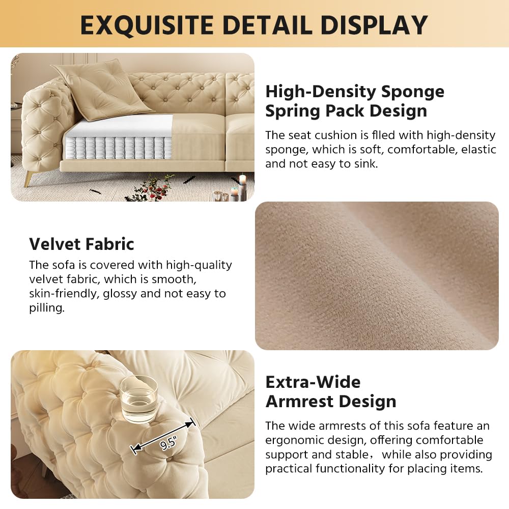Velvet 3-in-1 Convertible Sleeper Sofa with Movable Ottoman Z65624