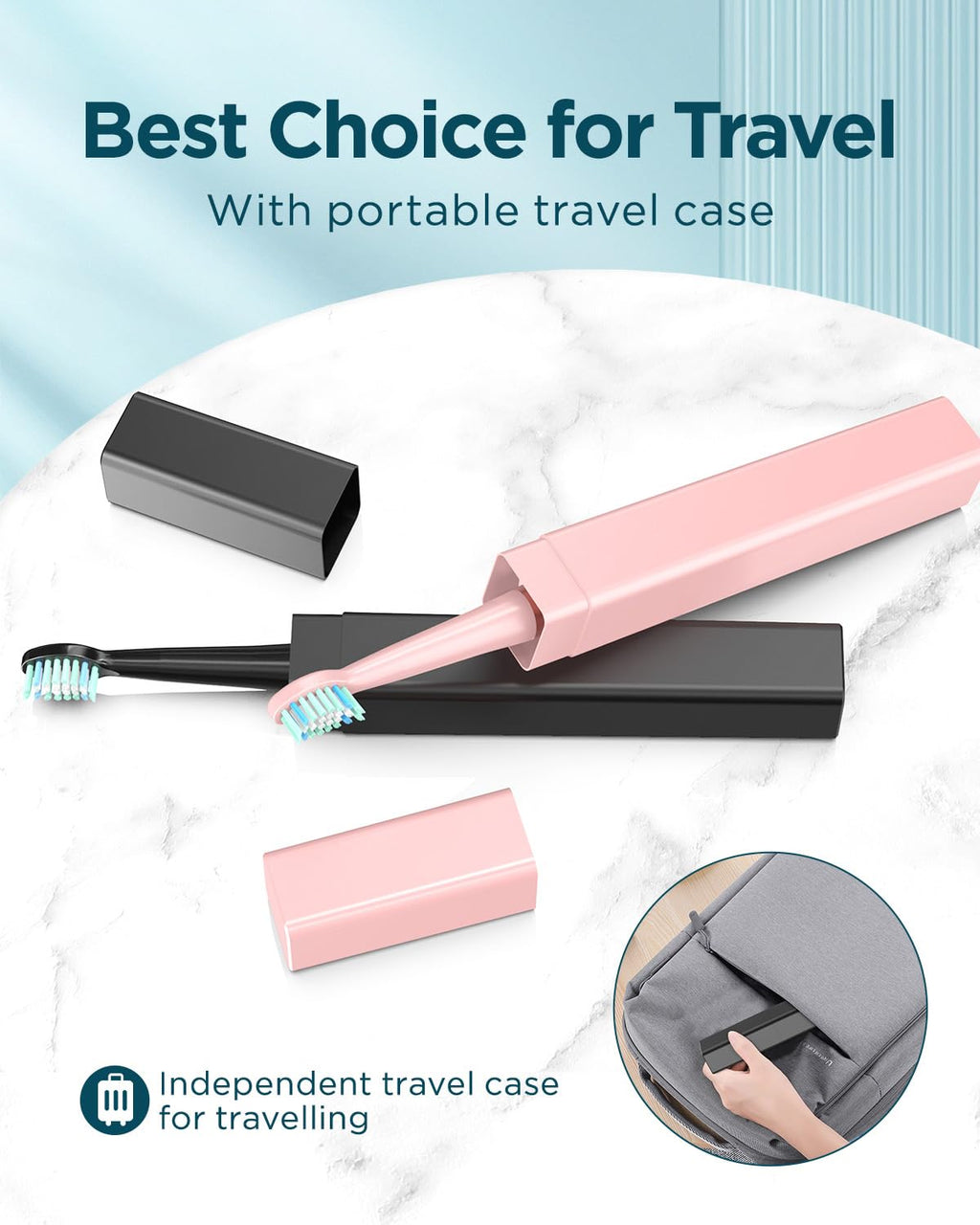 2 Pack Rechargeable Electric Toothbrush with 12 Brush Heads & 2 Travel Case B8222