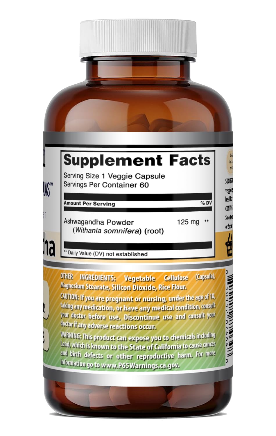 Ashwagandha Extract Supplement 125 Mg Veggie Capsules J576