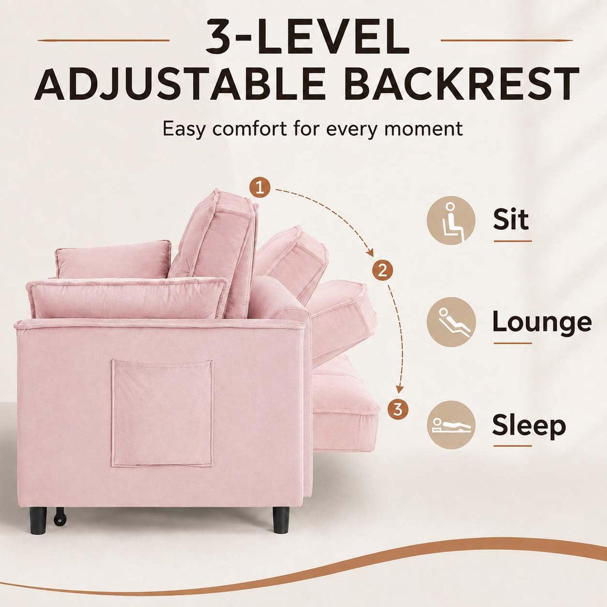 Pink Velvet Convertible Sofa Bed S160785