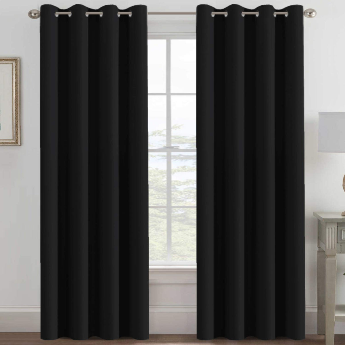 100% Blackout Thermal Insulated 96 inch Grommet Curtains V163054