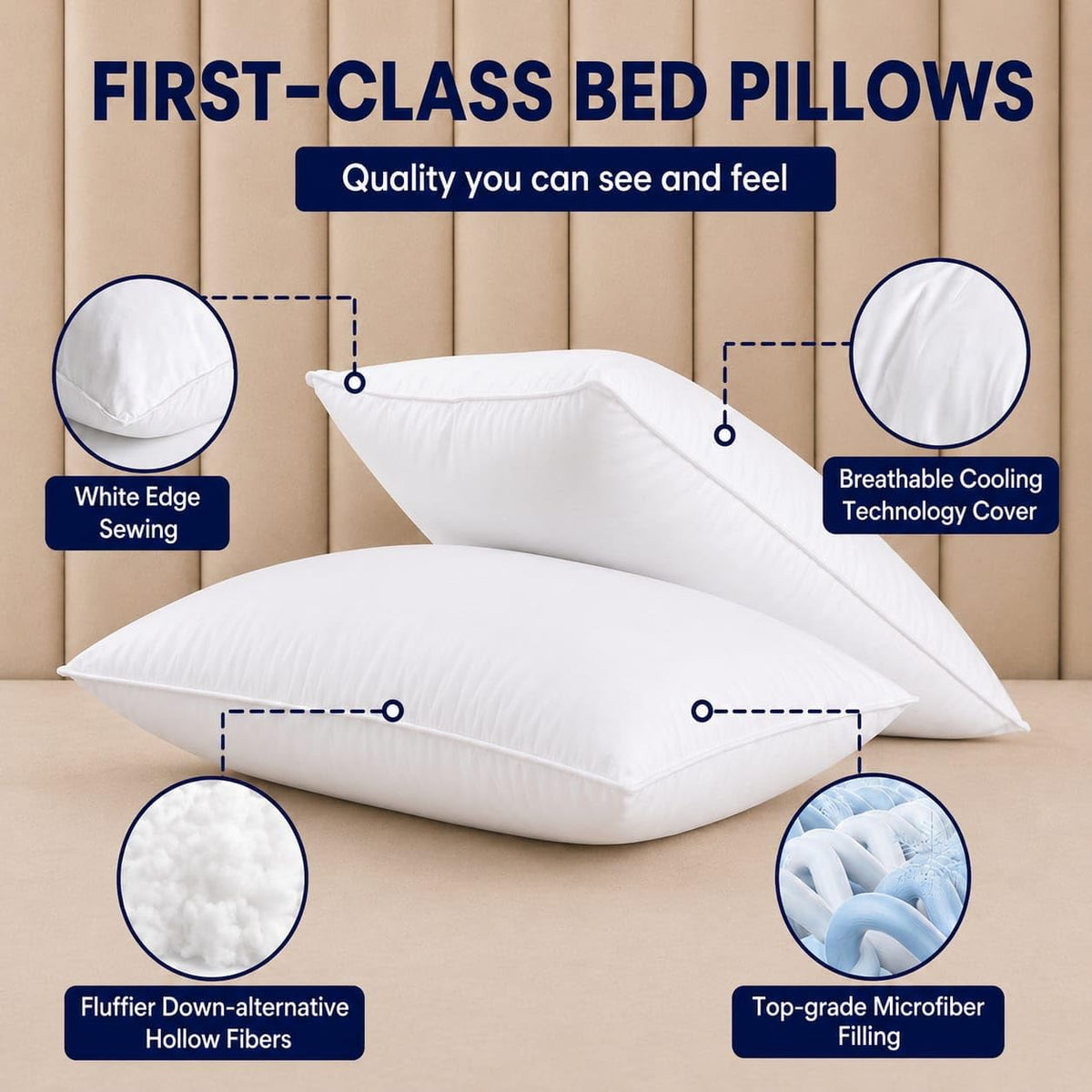 King Size White Microfiber Bed Pillows Set of 2 T501