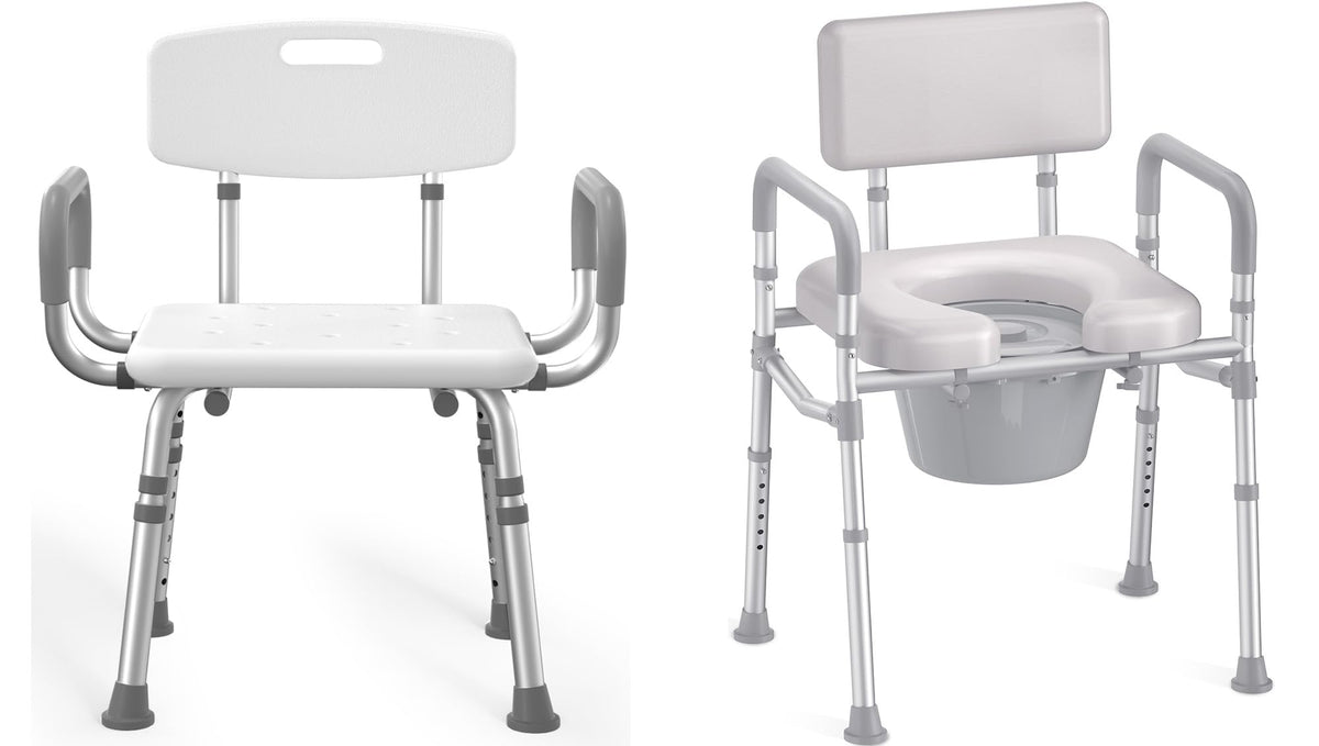 Shower Chair with Arms and Back and Bedside Commode with Padded Seat and Backrest N69738