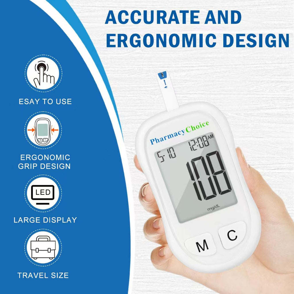 Blood Glucose Monitor Kit, 100 Strips, Meter, Lancing Device A396223