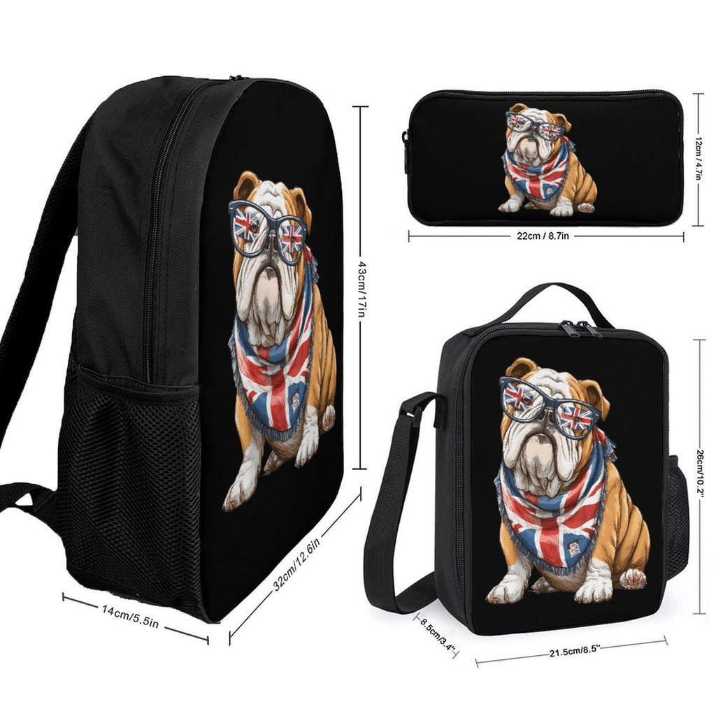 English Bulldog UK Flag Backpack with Lunch Box Pencil Case N978