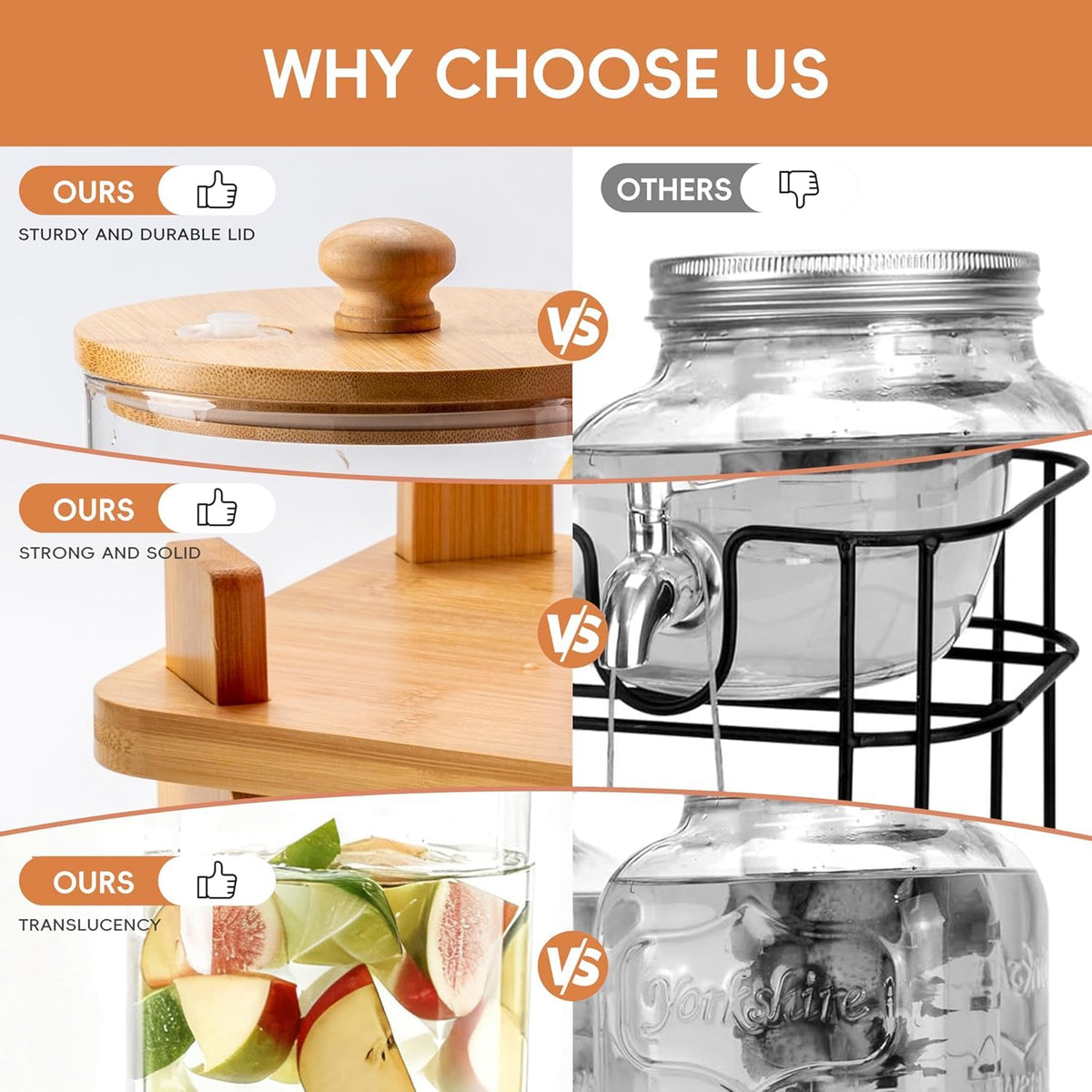 2 Gallon 2 Pack Glass Drink Dispenser with Wood Stand A228